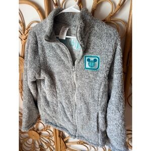 Disney Spirit Jersey Sherpa Fleece Full Zip Jacket Grey Walt Disney World Medium